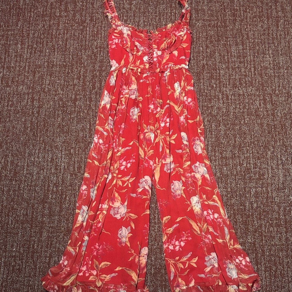 Zimmermann Corsair Iris corset jumpsuit red floral 100% silk wide leg flowy 2/4